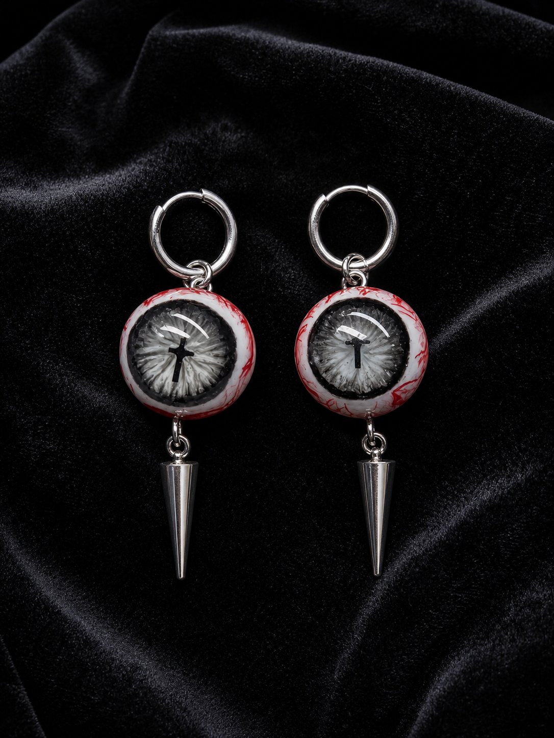 Cross Pupil Spike Earrings - 03_earring_black_velvet_hero.png